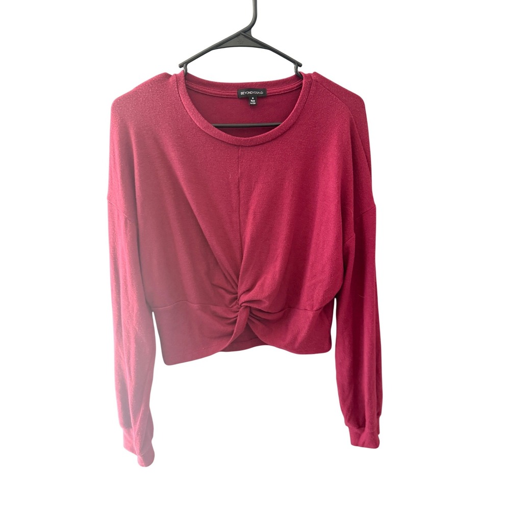 Beyond Yoga Womens Medium Berry Red Front Twist Cropped Long Sleeve Top USA